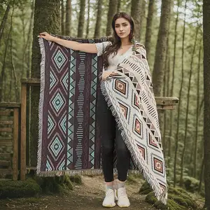 custom cotton jacquard travel wall hanging woman woven bohemian throw blanket