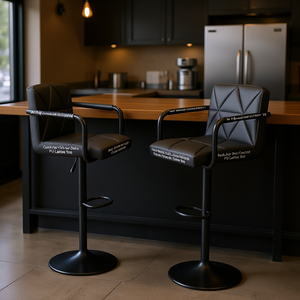 Ensemble de 2 tabourets de bar à hauteur réglable (25.5-34.5IN) pivotant carré hauteur de comptoir îlot de cuisine chaises bras arrière barre en cuir PU - Product Image 2