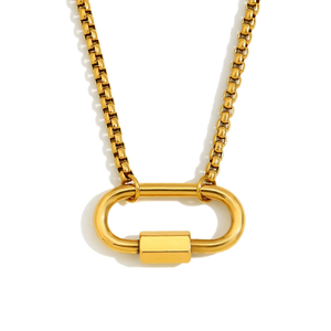 Chunky Simple 18K Chapado en oro Acero inoxidable Escalada Gancho Botón Colgante <span class=keywords><strong>Cadena</strong></span> de eslabones Mujeres Joyería de moda Collares - Product Image 4