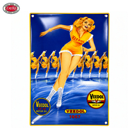 Plaque publicitaire rectangulaire Vegol Pin Up Ice Skater en émail, style vintage vieilli, en porcelaine, pour la décoration de bar ou de cave à homme