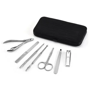 Manicure Set Kits 7 Pieces In 1 Extra Big Large Nail Clipper Slant Tweezers Nose Hair Scissors And V Shape Cuticle Pusher