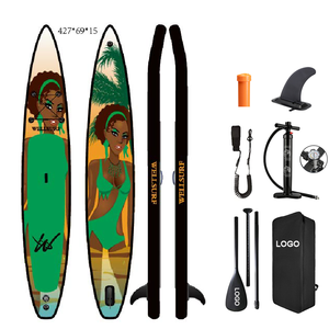 Tabla de SUP de Carreras de Doble Capa con Tecnología Drop Stitch, 12'6/381cm, Inflable, con Aleta US Race Fin, GREEN FLOWER RACE SUP - Product Image 6
