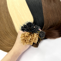 Extensions de cheveux en kératine de qualité professionnelle, pointe en V, double épaisseur, 100% cheveux humains, pré-collées, lisses, 100g, 14 pouces, blond cendré clair