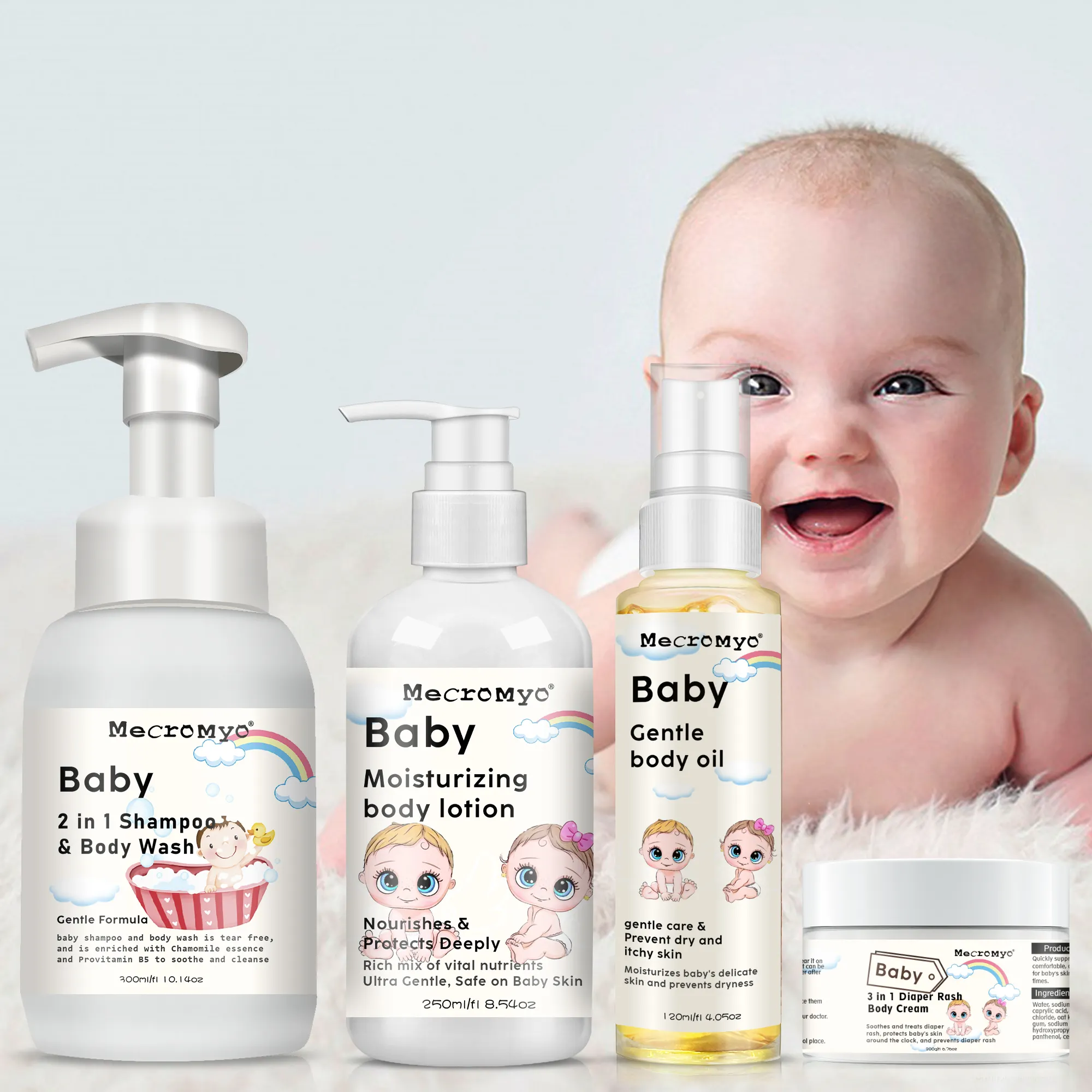 OEM/ODM Produits de soins de la peau hydratants biologiques pour bébé Shampooing pour bébé, huile pour bébé, lotion pour le corps