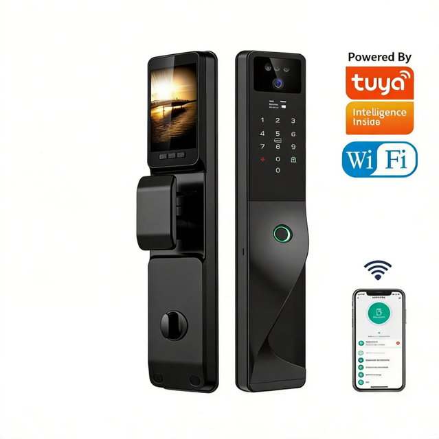 Tuya WiFi 3D Facial Recognition Smart Lock Keyless Entry Semiconductor Fingerprint Cloud Storage Smart Wood Door Lock