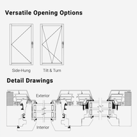 Fenêtres en bois CHAMBROAD avec revêtement en aluminium, ouverture vers l'extérieur, triple vitrage isolant, résistantes aux vents pour les maisons côtières