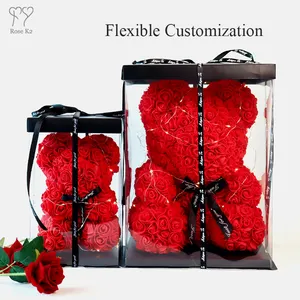 LED Rose Artificial 25Cm 40Cm Pe Foam Bear Flower Rose Teddy Bear With Gift Box For Decoration And Gift Valentine Day Rose Bear