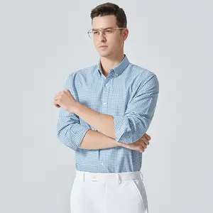 2024 New Pure Cotton Checkered Men's Shirt Business non ironing plaid shirt for men DP non ironing men's long sleeved shirt