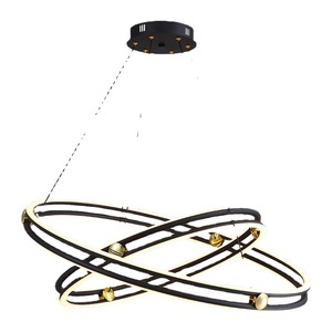 Modern Minimalist Circular Chandelier Led Black 80cm Living Room Pendant <b>Light</b> - Product Image 2