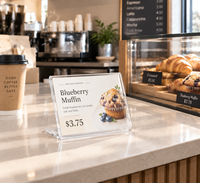 Support de table en acrylique en forme de L, porte-étiquette de prix transparent en acrylique, présentoir de menu de bureau pour restaurant, commerce de détail