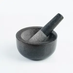도매 주방 향신료 연삭 도구 혼합 연삭 그릇 천연 블랙 화강암 모르타르 및 유봉 세트