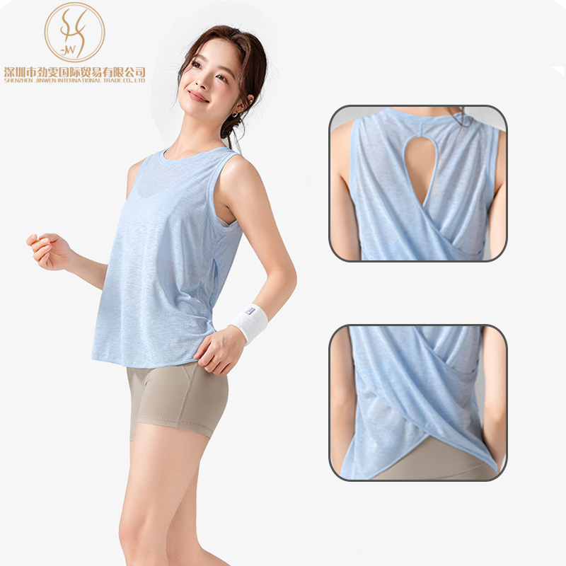 New Women's Summer Breathable Round Neck Sleeveless Yoga Top Lightweight Back Hollow Design Yoga Sports Sleeveless T-Shirt