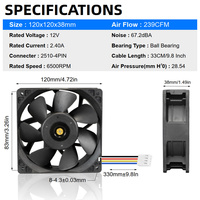 Ventilateur de refroidissement DC axial 120x120x38mm 12V 24V 48V pour radiateur de moteur d'ordinateur, ventilateur DC 4 broches 120mm 6500 tr/min