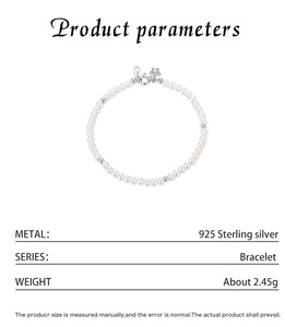S925 <b>Silver</b> Freshwater Pearl <b>Beaded</b> Bracelet Crown Clasp Women's Classic Everyday Wear Jewelry - Product Image 2