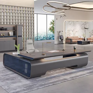 2024 pameran populer meja eksekutif kayu modern bentuk L meja kantor mewah untuk CEO menyesuaikan pabrik Foshan