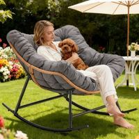 Fauteuil à bascule confortable et rembourré, style nid d'oiseau, avec bordure en rotin tressé à la main, fauteuil inclinable individuel pour la maison, le bureau, la chambre et le salon