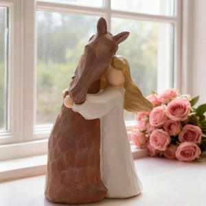 Statua in Resina di Ragazza che Abbraccia un Cavallo con <span class=keywords><strong>Ali</strong></span> d'Angelo, Decorazione per Casa, Ornamenti da Scrivania, Piccoli Oggetti Artigianali - Product Image 1