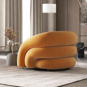 Sillón Individual de Diseño Creativo Italiano Minimalista, Tapizado en Terciopelo, Curvo, para Sala de Estar y Salón, Estilo Nórdico con Base de Metal - Product Image 3