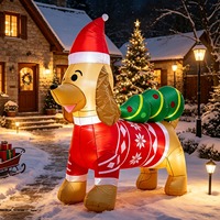 Décoration de Noël gonflable de 2,1 m pour extérieur, chien saucisse portant un sapin de Noël, avec lumières LED pour affichage en jardin