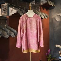 Haut en soie de mûrier jacquard personnalisé de haute qualité, rose, à manches trois-quarts, confortable et anti-âge 5872