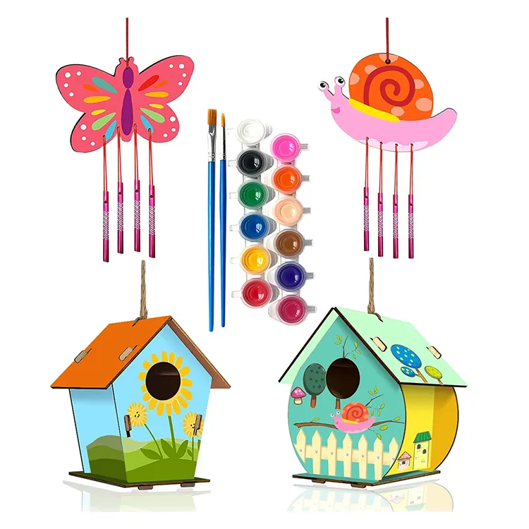 4 pacchetti fai da te Bird House kit di carillon per bambini per costruire e dipingere arti e mestieri in legno per i bambini