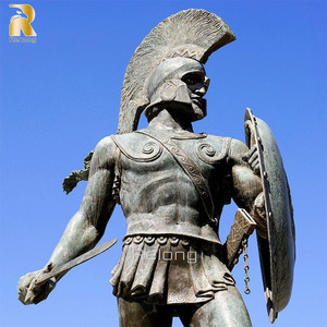 Décoration de jardin d'extérieur, chevalier romain en armure de bronze grandeur nature avec bouclier, statue de guerrier en métal - Product Image 2