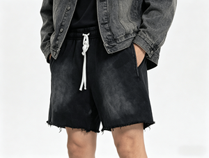 Shorts de jogging vintage en coton délavé à l'acide, coupe personnalisée, délavés par le soleil, avec cordon de serrage, pour l'été - Product Image 2