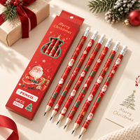 Crayons en bois HB de Noël avec gomme, boîte de papeterie pour enfants, cadeau de Noël, certifiés FSC EN71, écologiques, corps rond, en vrac