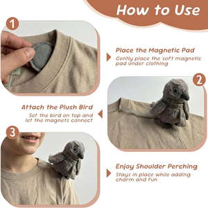 Juguete de Peluche de Cuervo Gris de Pie con Imán para el Hombro y Bufanda, Decoración de Pájaro de Peluche para Niños y Niñas de Todas las Edades - Product Image 2