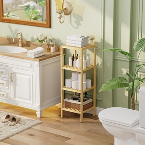 Étagère en bambou à 4 niveaux, étagère étroite <span class=keywords><strong>pour</strong></span> salle de bain, <span class=keywords><strong>porte</strong></span>-serviettes sur pied, étagère d'angle, étagère de rangement multifonctionnelle <span class=keywords><strong>pour</strong></span> salon - Product Image 2