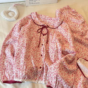 <span class=keywords><strong>Pigiama</strong></span> dolce da donna per primavera <span class=keywords><strong>e</strong></span> autunno, con stampa floreale, colletto a bambola, maniche lunghe <span class=keywords><strong>e</strong></span> pantaloni lunghi, set per la casa. - Product Image 1