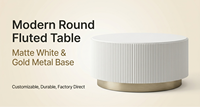 Table basse ronde cannelée moderne Jm, en MDF blanc avec base en métal, pour salon ou bureau, design minimaliste