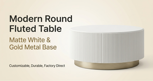 Jm Modern Round Fluted Coffee Table White Mdf Metal Base Living Room Office Furniture Minimalist Design - Product Image 6