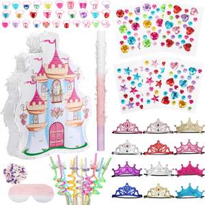 Princesse Château <span class=keywords><strong>Pinata</strong></span> Diadèmes Couronne Bandeau Masque Gem Autocollants Gem Anneaux et Pailles <span class=keywords><strong>Kit</strong></span> pour Thème Fête D'anniversaire Fournitures Décor - Product Image 1