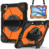 WESOROL Casing Tangguh untuk iPad Air 11 M3 2025 M2 2024 360 Stand Tali Pegangan Tali Bahu Tempat Pena Hitam Oranye