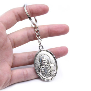 Porte-clés ovale en métal, alliage de zinc, avec portrait de Jésus en relief, article cadeau - Product Image 4