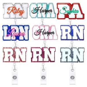 Insigne d'infirmière en acrylique avec <span class=keywords><strong>lettres</strong></span> pailletées RN, porte-bobine, porte-carte, porte-badge rétractable, accessoires d'infirmière - Product Image 1