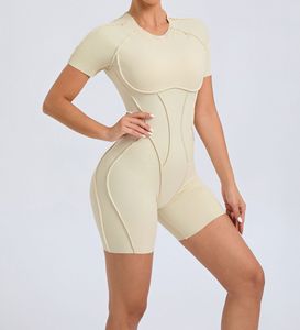 Nouvelle fermeture éclair manches courtes Leggings Fitness Yoga vêtements ensemble haute résistance vêtements d'entraînement femmes <span class=keywords><strong>Gym</strong></span> une pièce Yoga sport combinaison - Product Image 3