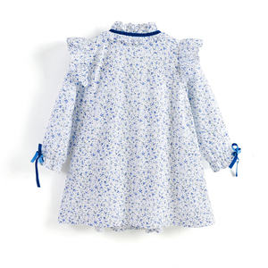 Robe d'été et d'automne personnalisée à imprimé floral, broderie de luxe, smockée, pour bébé fille, en coton respirant, longueur genou, ODM OEM - Product Image 2