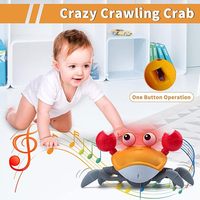 Juguete interactivo de cangrejo para gatear para bebé, juguete de cangrejo con luces musicales y evitación de obstáculos, juguete de baile recargable por USB