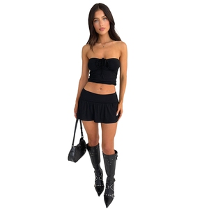 <span class=keywords><strong>Ensemble</strong></span> 2 pièces sexy d'été pour femme : haut court bustier sans manches couleur unie et mini-<span class=keywords><strong>jupe</strong></span> taille basse - Product Image 4