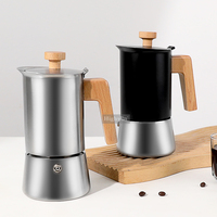 HIGHWIN Pot à café en acier inoxydable pour moka, 6 tasses, cafetière à expresso à induction avec manche en bois
