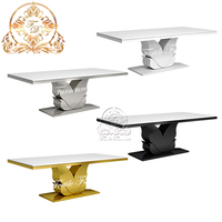 Table de salle à manger rectangulaire moderne en acier inoxydable durable pour hôtels, mariages et événements festifs