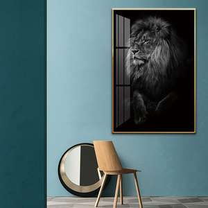 Peinture et art mural ANIMAL <span class=keywords><strong>Roi</strong></span> de la Jungle <span class=keywords><strong>Lion</strong></span> dans l'ombre Photographie blanche Cadre noir Art mural décorations pour la maison - Product Image 6