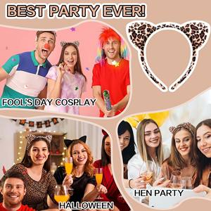 24 قطعة عصابة رأس بنمط الفهد مع آذان قطة للحفلات التنكرية، ربطة شعر مخملية بالجملة، هدايا للعائلة والأصدقاء - Product Image 5