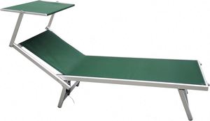 Chaise longue pliante traditionnelle légère avec pare-soleil et dossier inclinable, capacité 150 kg, pour extérieur/plage, en aluminium et textile - Product Image 2