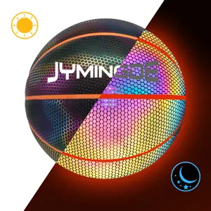 Leather holographic led glowing reflective glow in the dark light up customized basketball balls size 7 glow in the dark