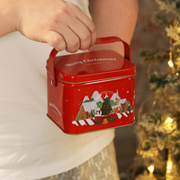 Boîte Cadeau Décorative Nouvel An et Noël en Fer Blanc Recyclable avec Poignée, Pot de Rangement pour Bonbons et Biscuits en Contreplaqué DINGHUI TS032 Personnalisable