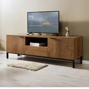 Meuble TV de divertissement de haute qualité en noyer, meuble TV moderne à étagère ouverte pour salon