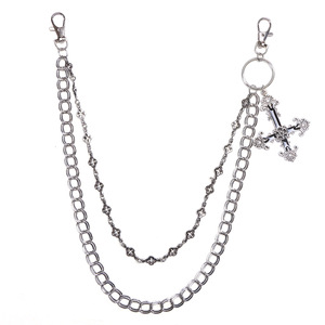 Double Layer Cross Pant <b>Chain</b> Tibetan Silver Casual Waist <b>Chain</b> Hip Hop Style - Product Image 5